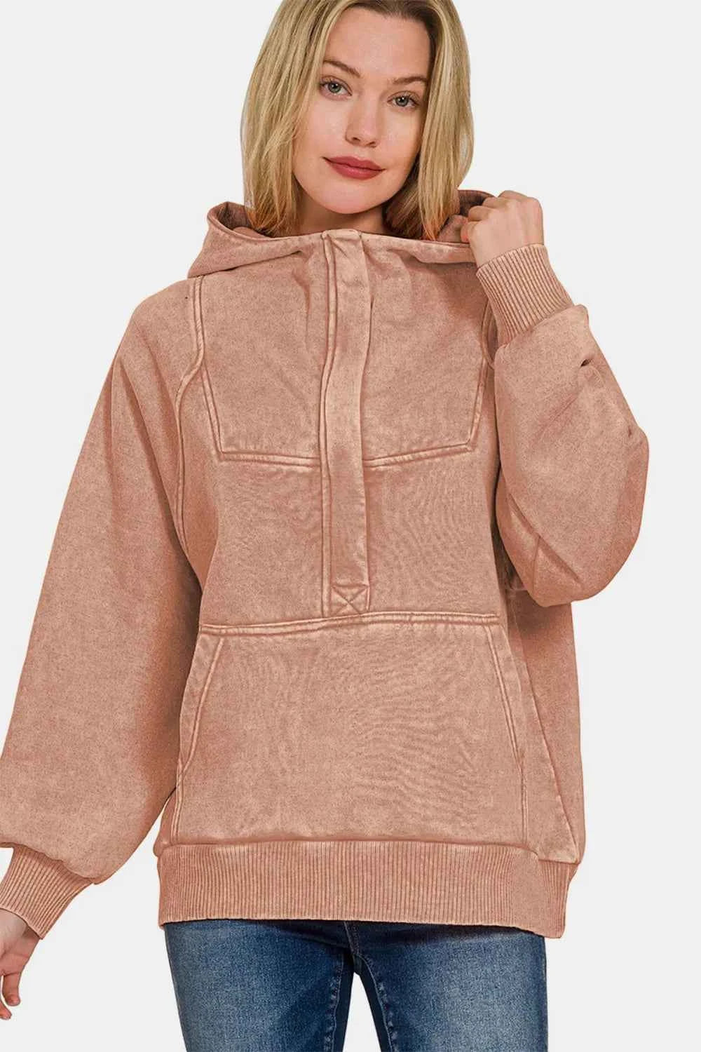 Zenana Acid Wash Fleece Kangaroo Hoodie ce2cdc26-2aa3-476e-ba62-72b4096d83c5-Max
