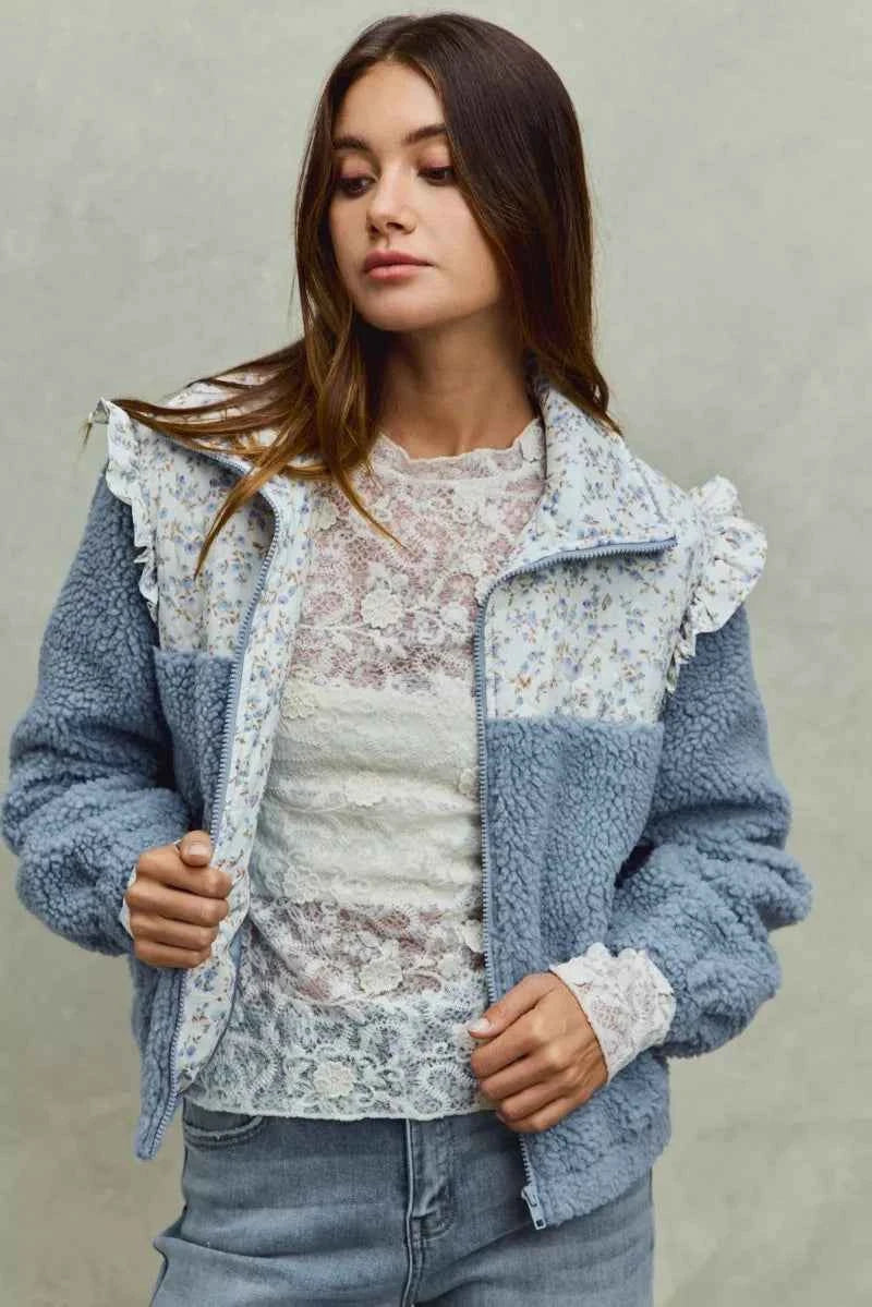 SO ME Faux Fur Sherpa Pull Jacket with Floral Contrast ce3147ee4d954c77b699944181a08652-Max-Origin