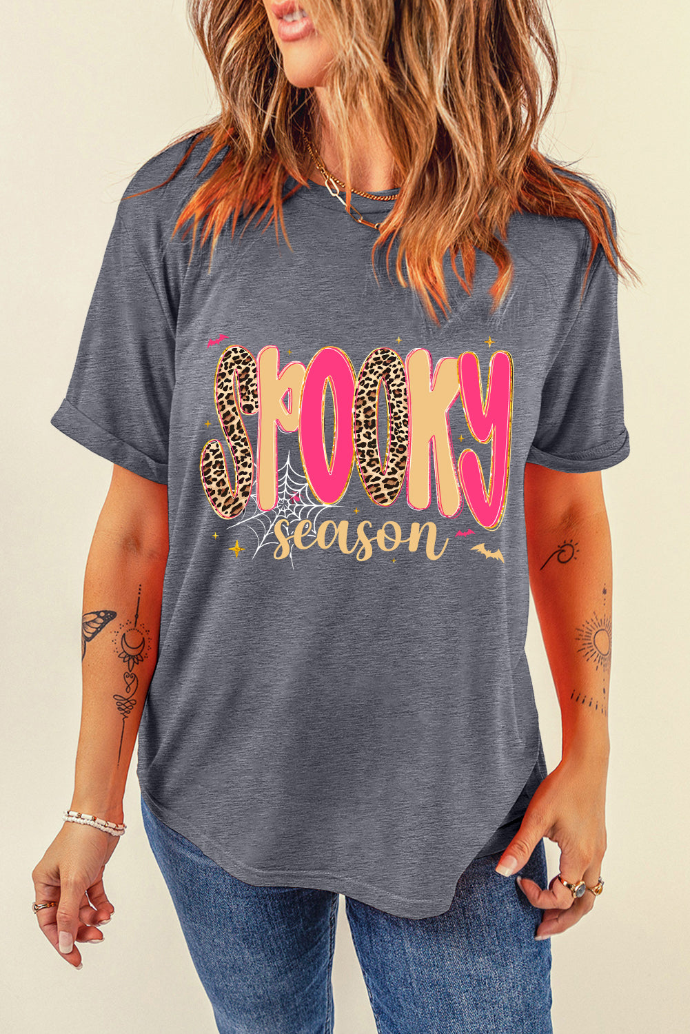 Gray Spooky Season Playful Halloween Heat Transfer Printing Graphic T Shirt ce3310ed82cb22bb
