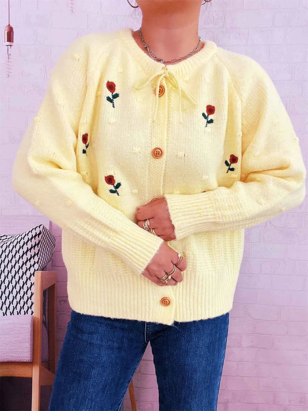 Rose Embroidered Button-Up Cardigan ce38f528951a4e03b99c54470a53a0d7-Max-Origin