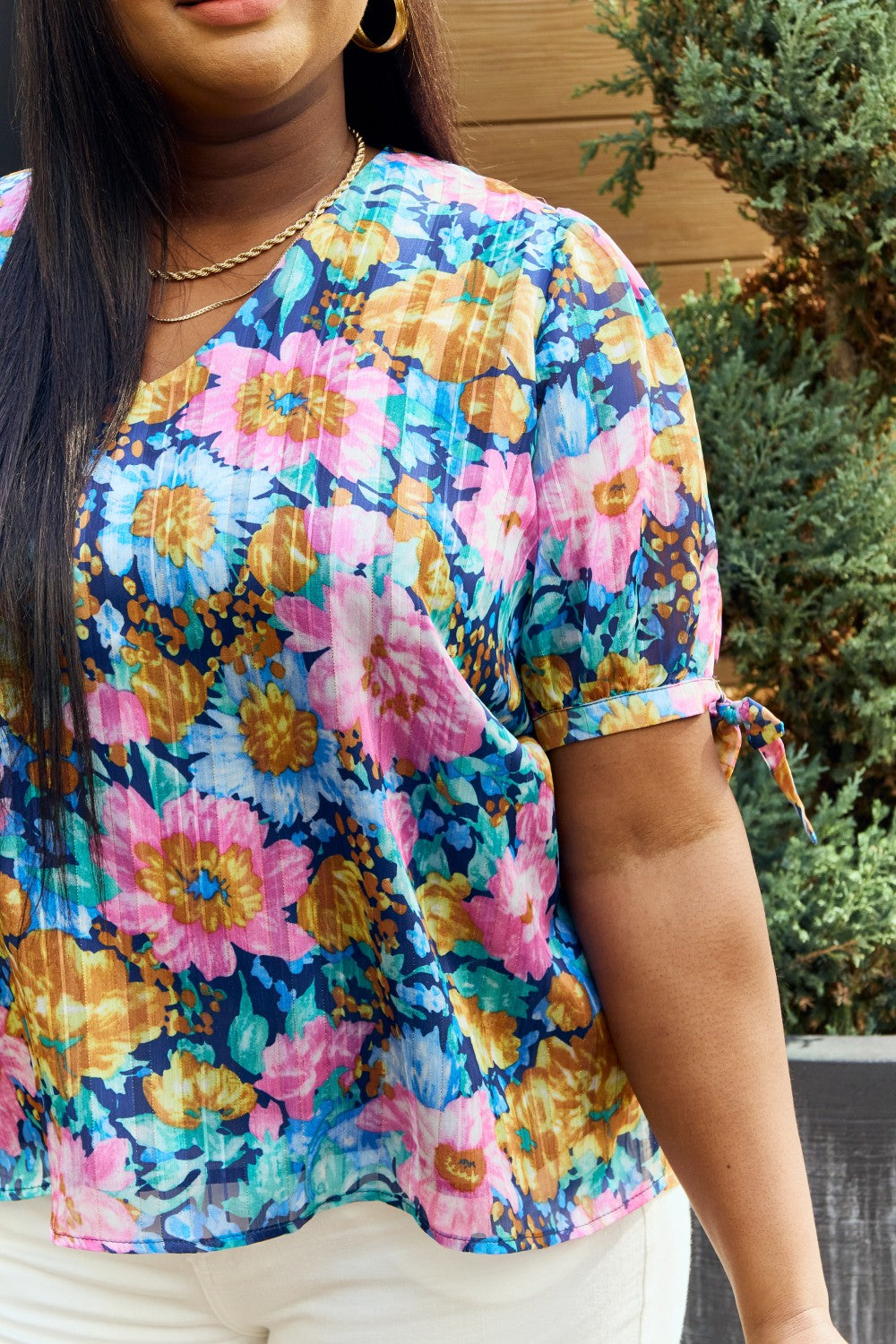 Petal Dew Full Size Floral V-Neck Tie Detail Blouse ce430e3c3c94411389cf438599032e11-Max