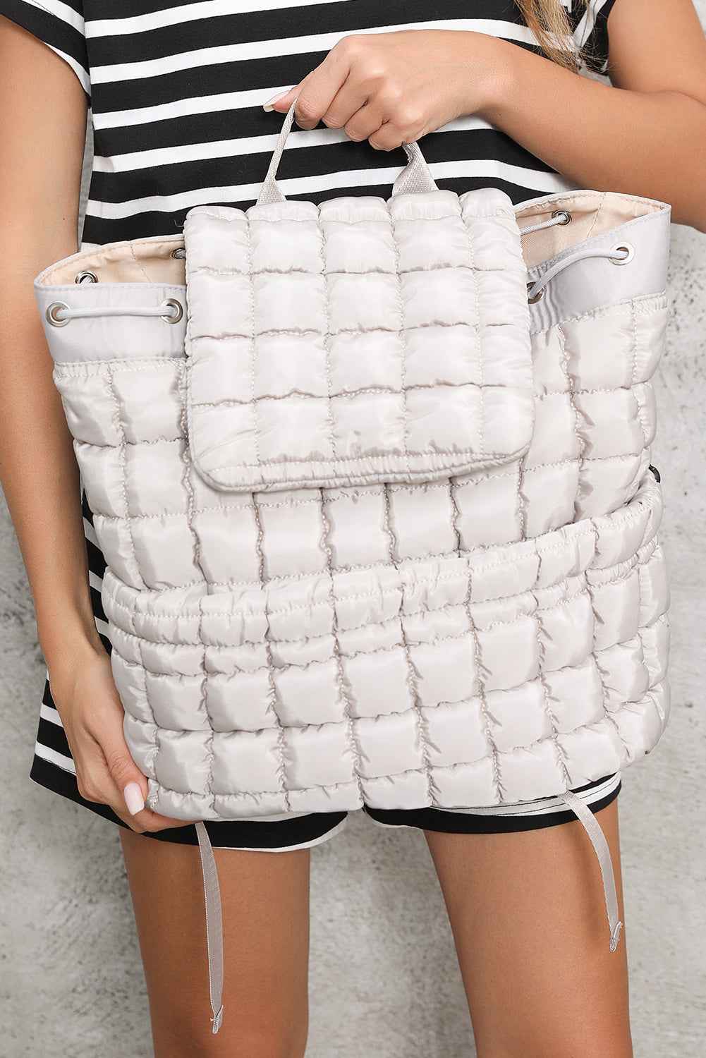 Medium Grey Solid Flapped Quilted Puffer Backpack ce44cf4120ba446e