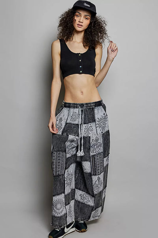 Drawstring Patchwork Wide Leg Pants ce508910-cdb8-4f9b-a38a-bb9c50410a9b-Max-Origin