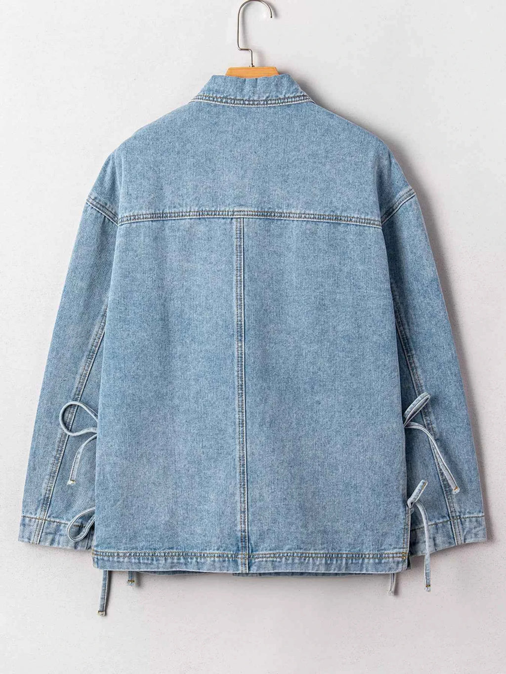 Patched Pockets Side Tie Denim Jacket ce55d3c5da3d47d996765891435993cc-Max-Origin