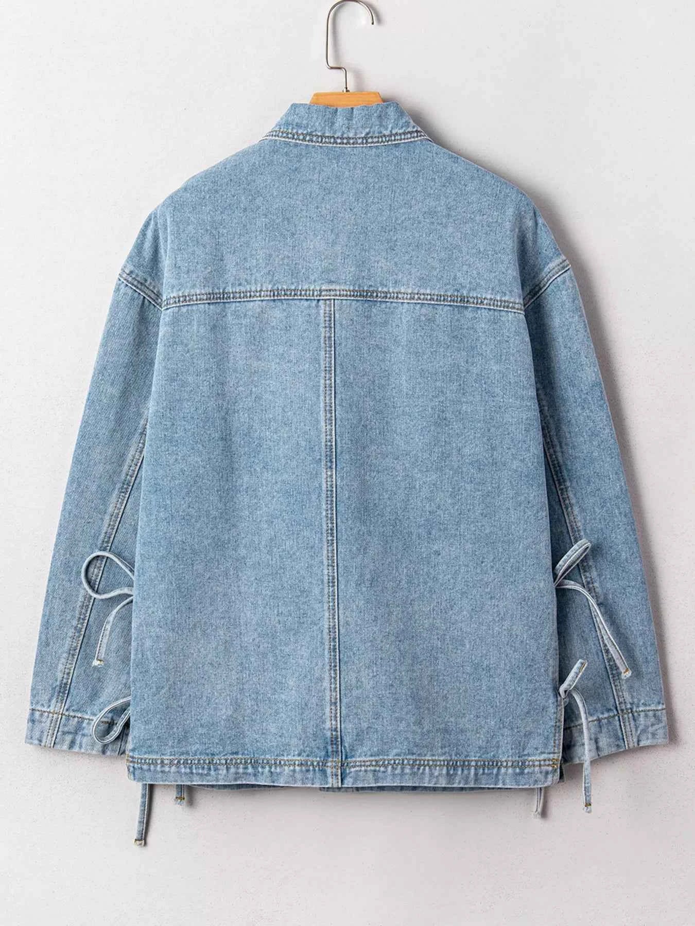 Patched Pockets Side Tie Denim Jacket ce55d3c5da3d47d996765891435993cc-Max-Origin