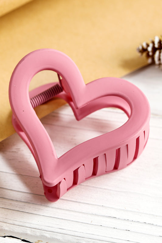 Light Pink Simple Frosted Heart Shaped Hair Claw Clip ce60f9ed10aef795