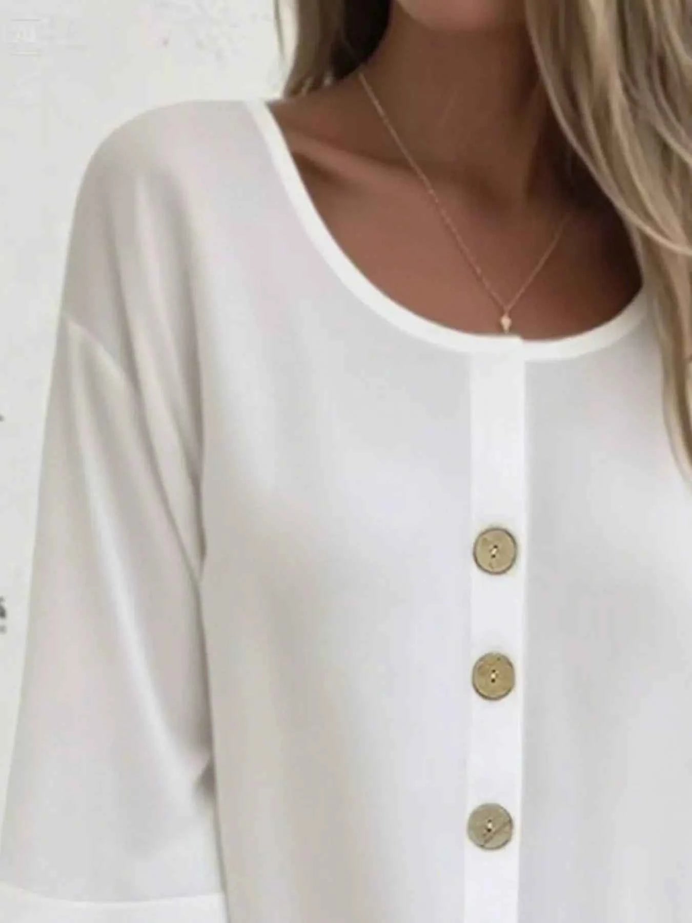 Full Size Button-Front 3/4 Sleeve Casual Blouse Plus Size ce62970d-4628-4895-8267-b9a1df26781b-Max-Origin