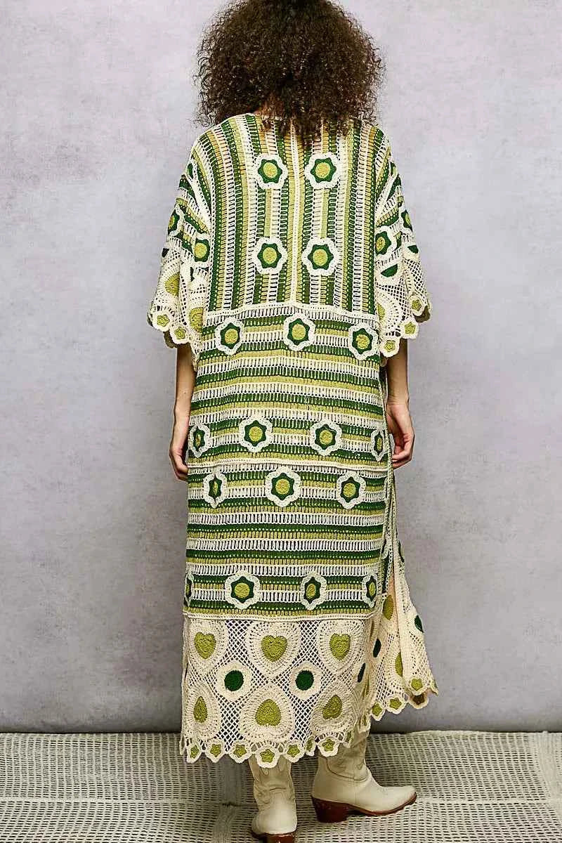 POL Striped and Floral Pattern Crochet Longline Cardigan ce6d1763-9800-49a4-bc82-f439c1e1da62-Max-Origin