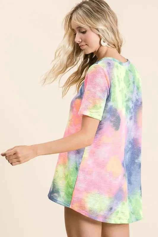 Tie Dye Print Low Gauge Deep U Neck Top ce7150adf3174696982b0b86a71b13bd-Max-Origin