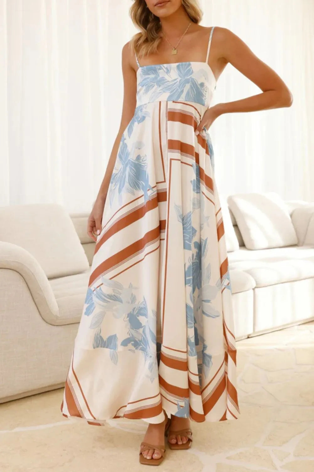 Printed Square Neck Cami Maxi Dress Brown Stripes ce76eb82-c7ae-408e-b66b-874935dba395-Max-Origin