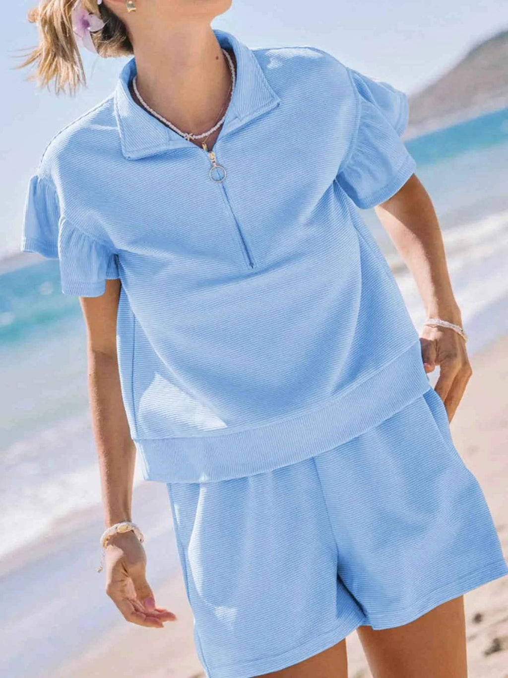 Half Zip Short Sleeve Polo and Shorts Set Light Blue ce7baf86-949a-40b8-ac02-15b34ffe6da6-Max-Origin