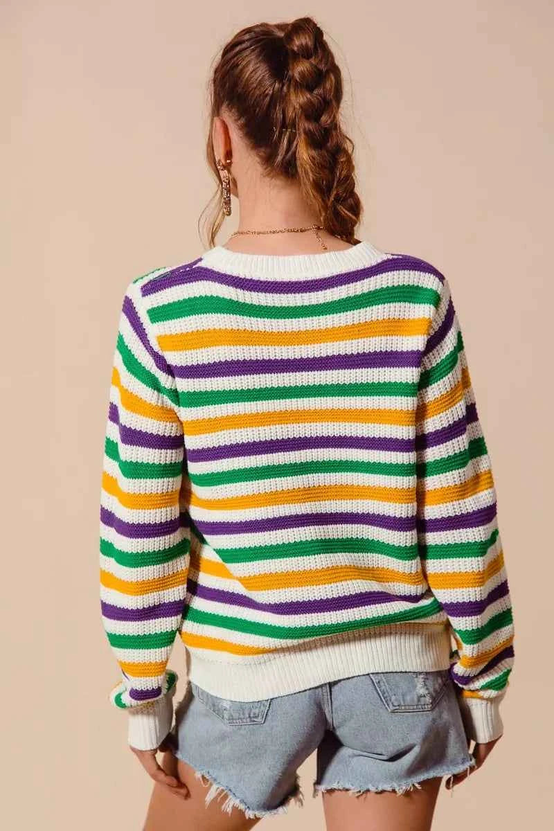 SO ME Mardi Gras Color Stripe Knit Sweater Top ce7edac79dc74fce96823784427d18c7-Max-Origin