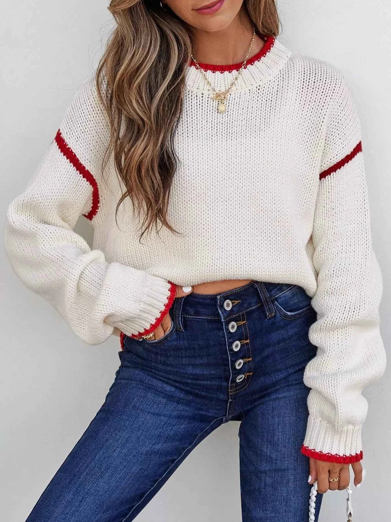 Contrast Trim Long Sleeve Sweater ce80da37f55743fca0a556da7afcdae5-Max-Origin