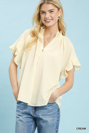 Textured Ruffle Sleeve Blouse CREAM ce86ce93-d9df-4816-8b02-834acafc3236-Max