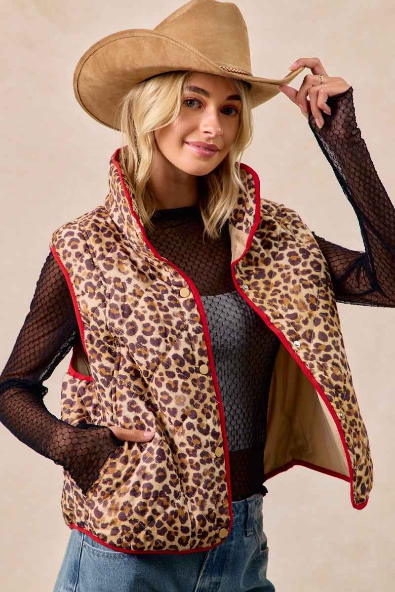 BiBi Leopard Print Piping Detail Quilted Vest ce8ab27c50c24f3f8cb54716ac767680-Max