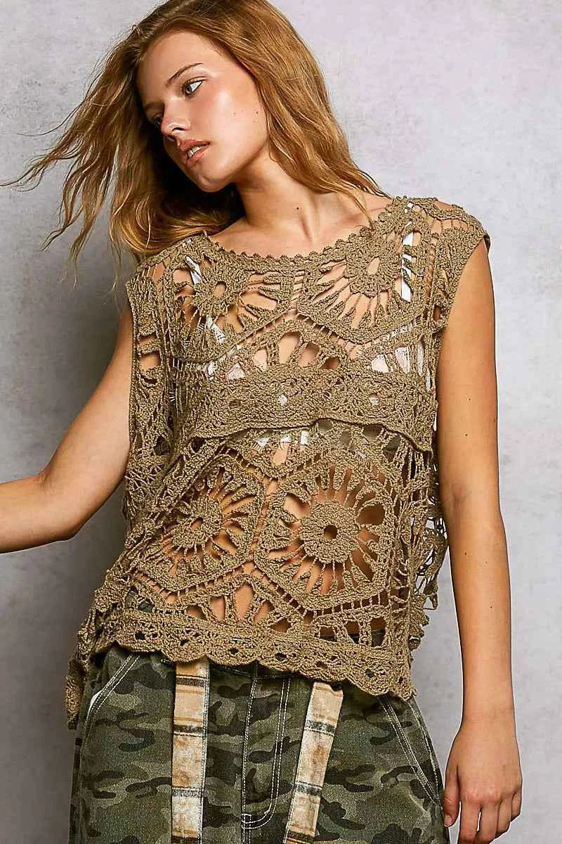 POL Openwork Round Neck Floral Crochet Tank ce8ab522-87a5-42f6-84fb-373101cc8f7d-Max-Origin