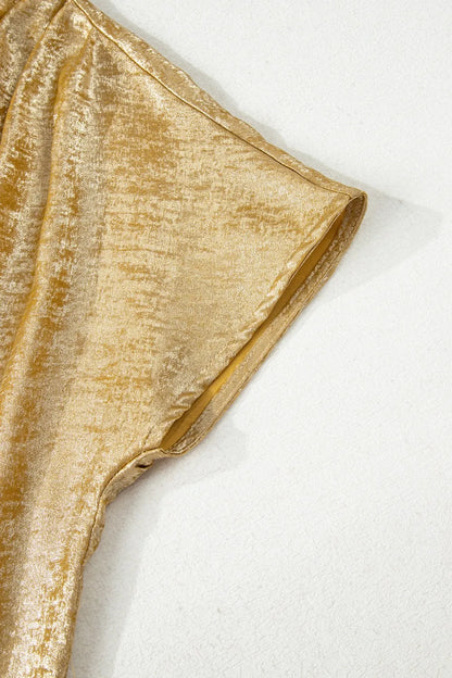 Metallic Gold Short Sleeve Casual Blouse