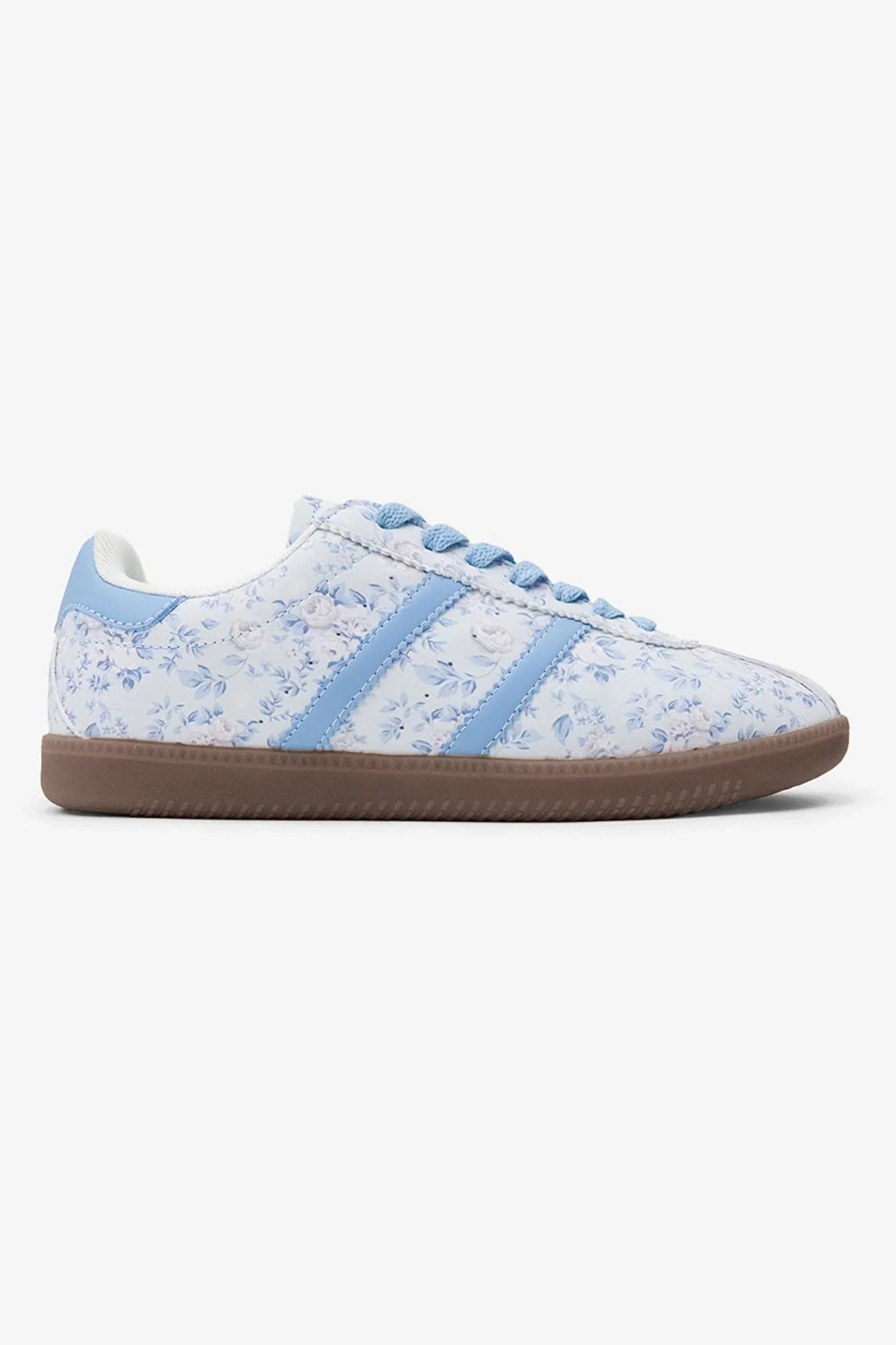 Light Blue Floral Print Lace-up PU Leather Flat Shoes ce90bc0c5706bfe9