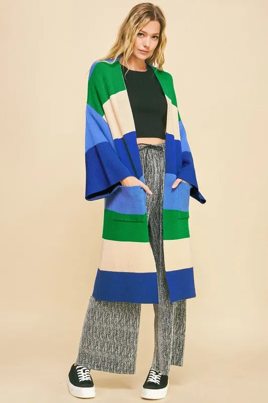 Davi & Dani Color Block Kimono Sleeve Open Front Cardigan Blue Stripe ce95efbb-2015-481e-af2d-19d60529998b-Max