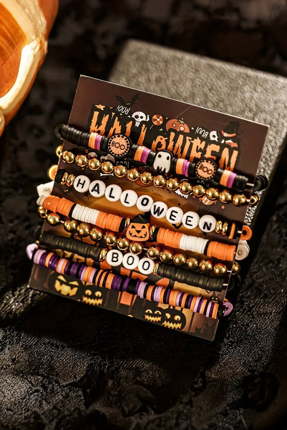 Russet Orange Playful 7pcs Halloween Beaded Bracelet Set ce9677314a7ab7c4