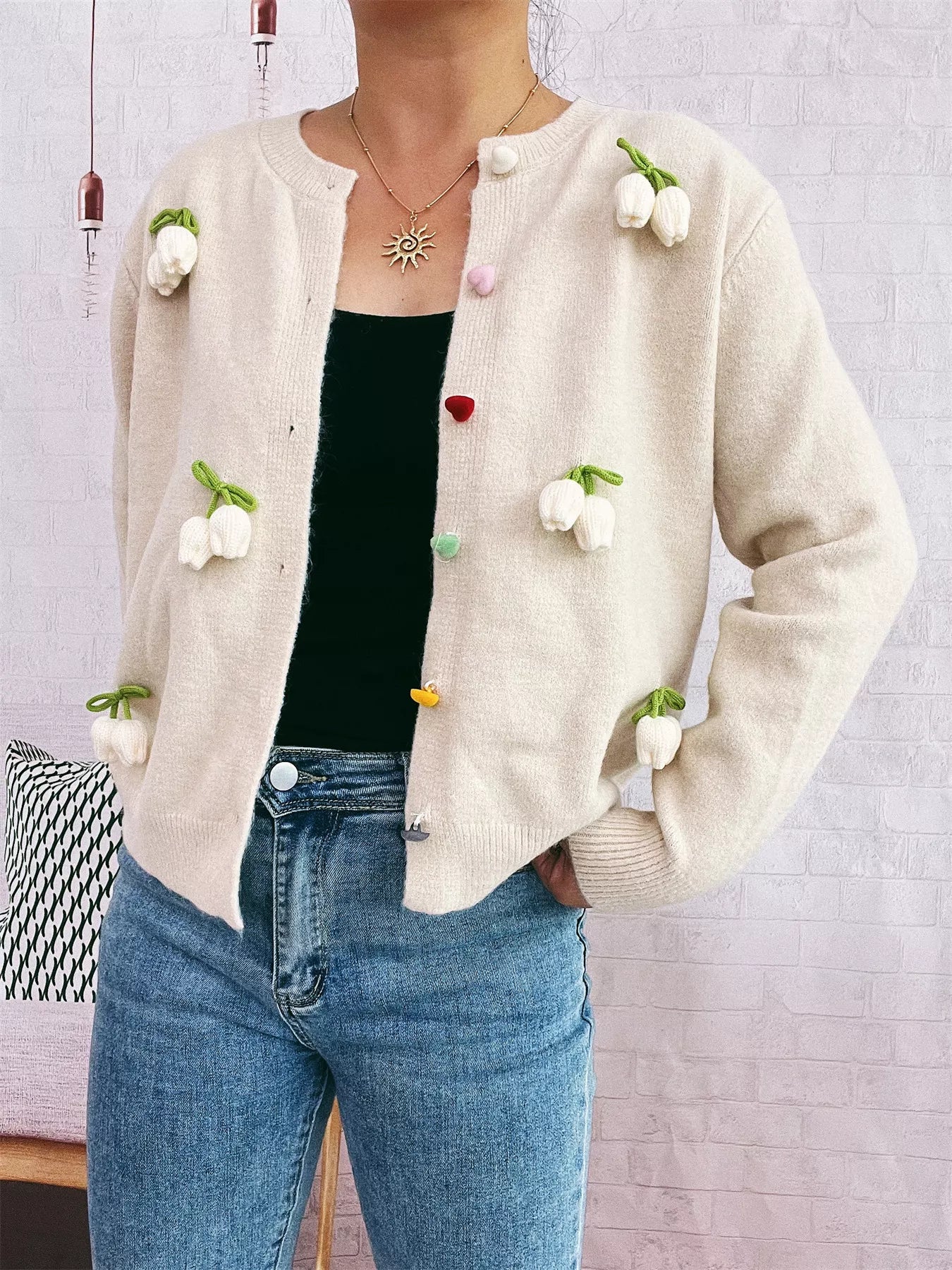 Flower Button Up Long Sleeve Cardigan ce9defb7afc64b3d9976a9560647659e-Max-Origin