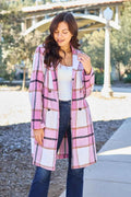 Double Take Full Size Plaid Button Up Lapel Collar Coat Carnation Pink cea834a4697c460a95dcc66ad85fa1c7-Max