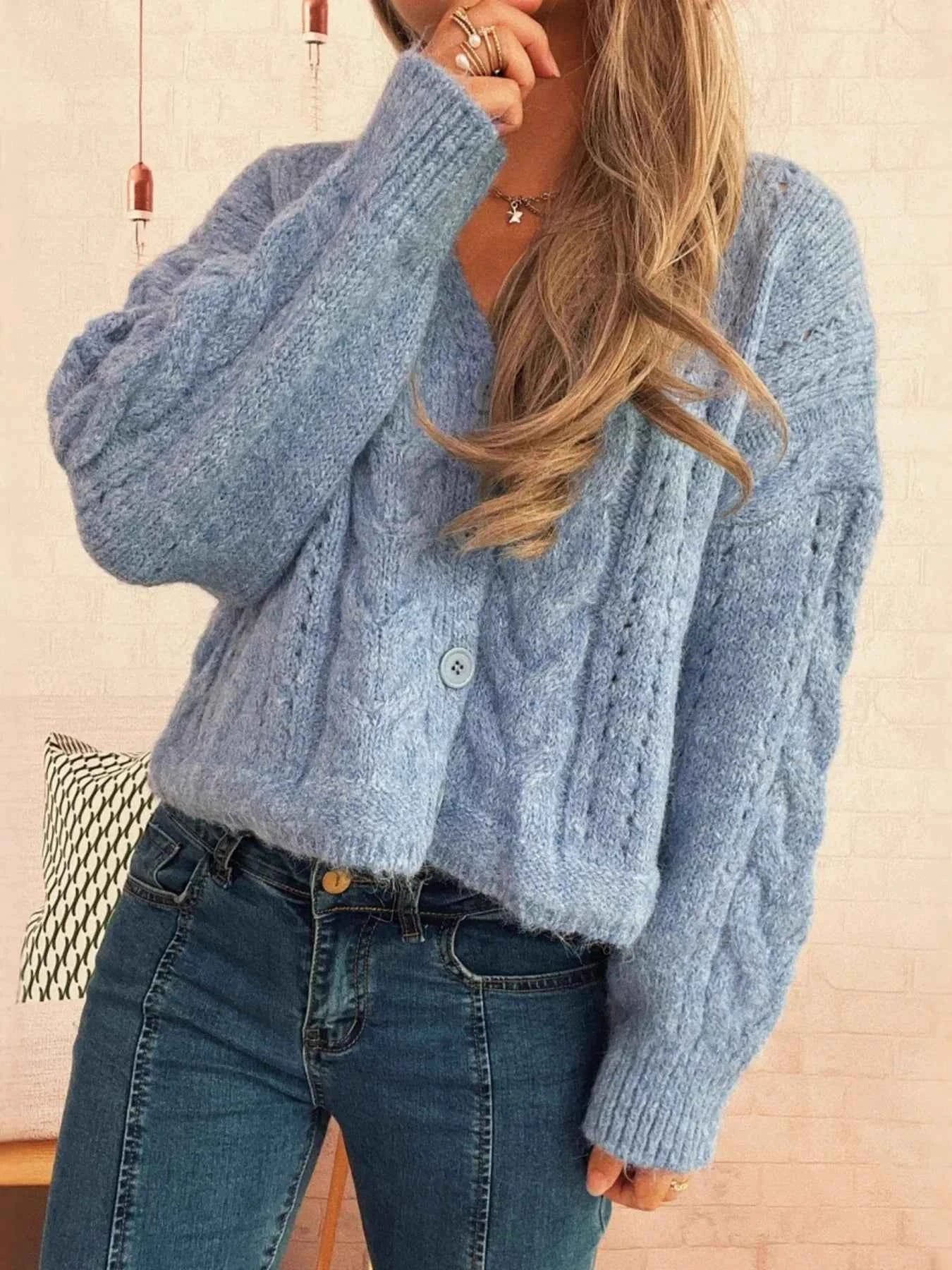 Cable Knit Button-Up Cardigan