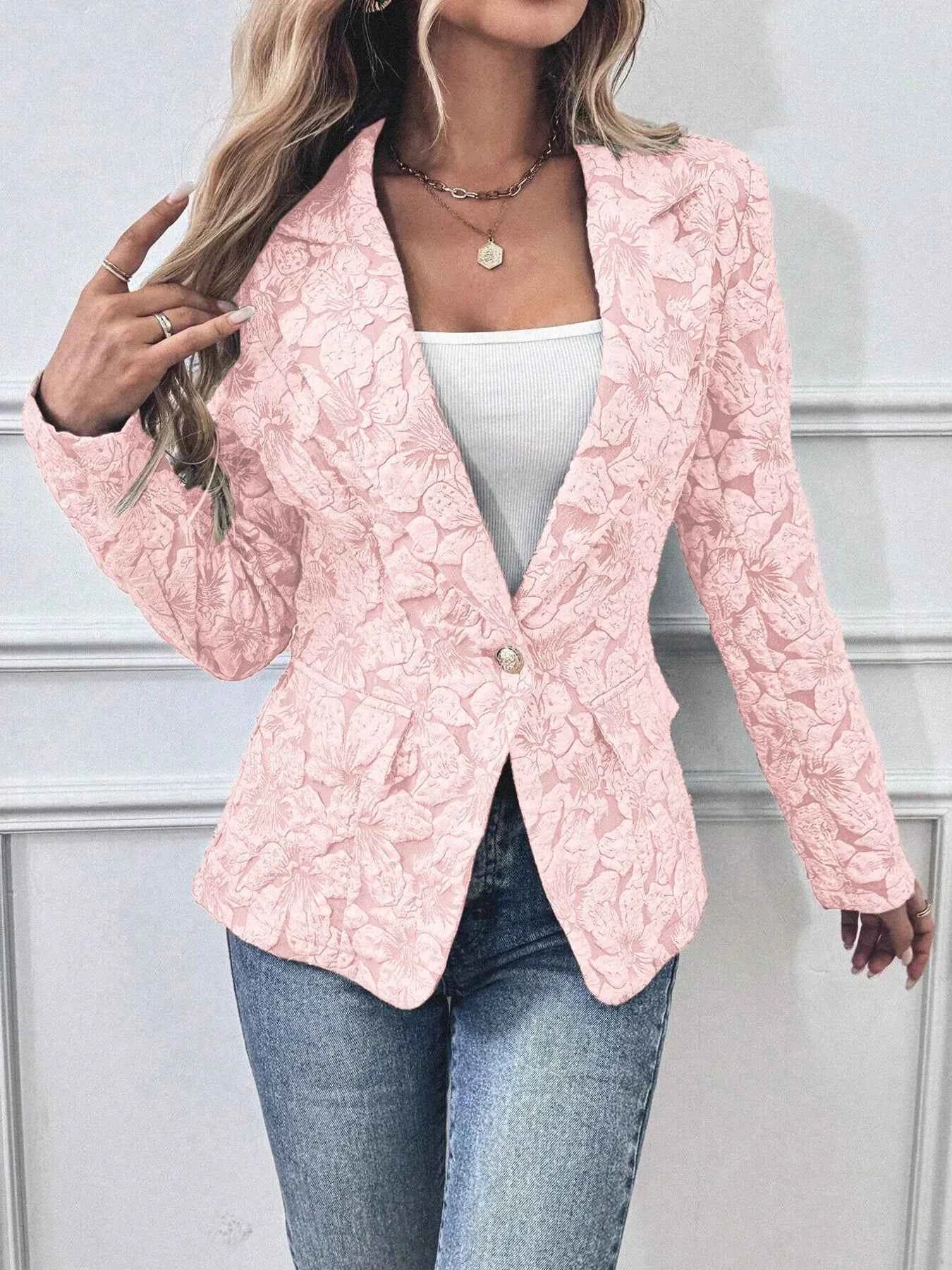 Floral Print Single Button Blazer with Pockets ceb9452c57ef46f7aec2e16247cd2b29-Max-Origin