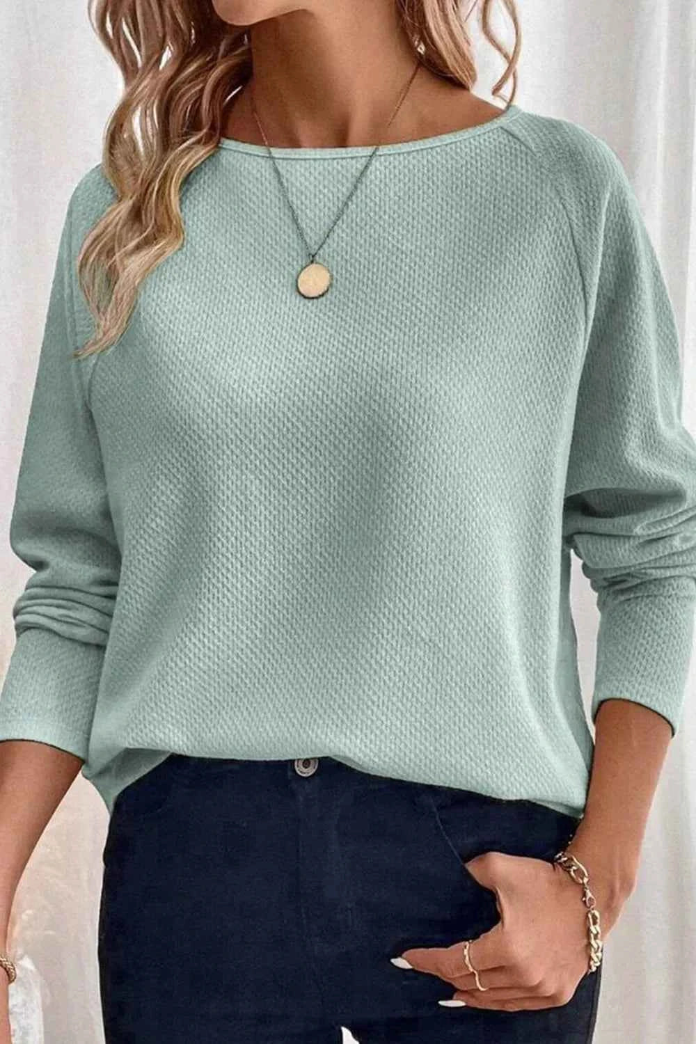 Round Neck Raglan Sleeve Blouse cebf02e3-4b85-428f-aaee-5dca52b451fc-Max-Origin