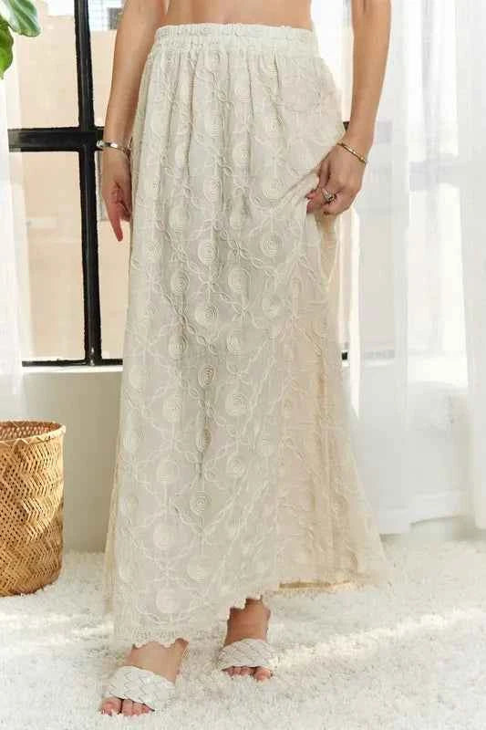 ADORA Elastic Waist Applique Maxi Skirt BEIGE cec3c9031cfb4956b1a544feaeca3bab-Max-Origin