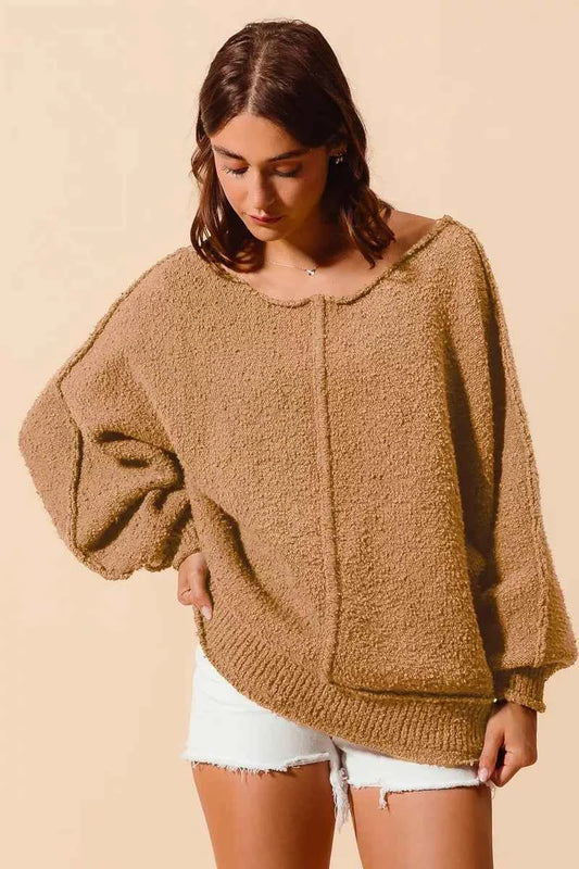 Loose Fit Exposed Seam Slouchy Boucle Sweater ced2afe7415d4556a8769be128256f62-Max-Origin
