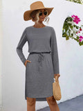 Long Sleeve Drawstring Midi Dress Dark Gray ced2e5cd-9288-42c4-a775-9c6f45c088d2-Max-Origin