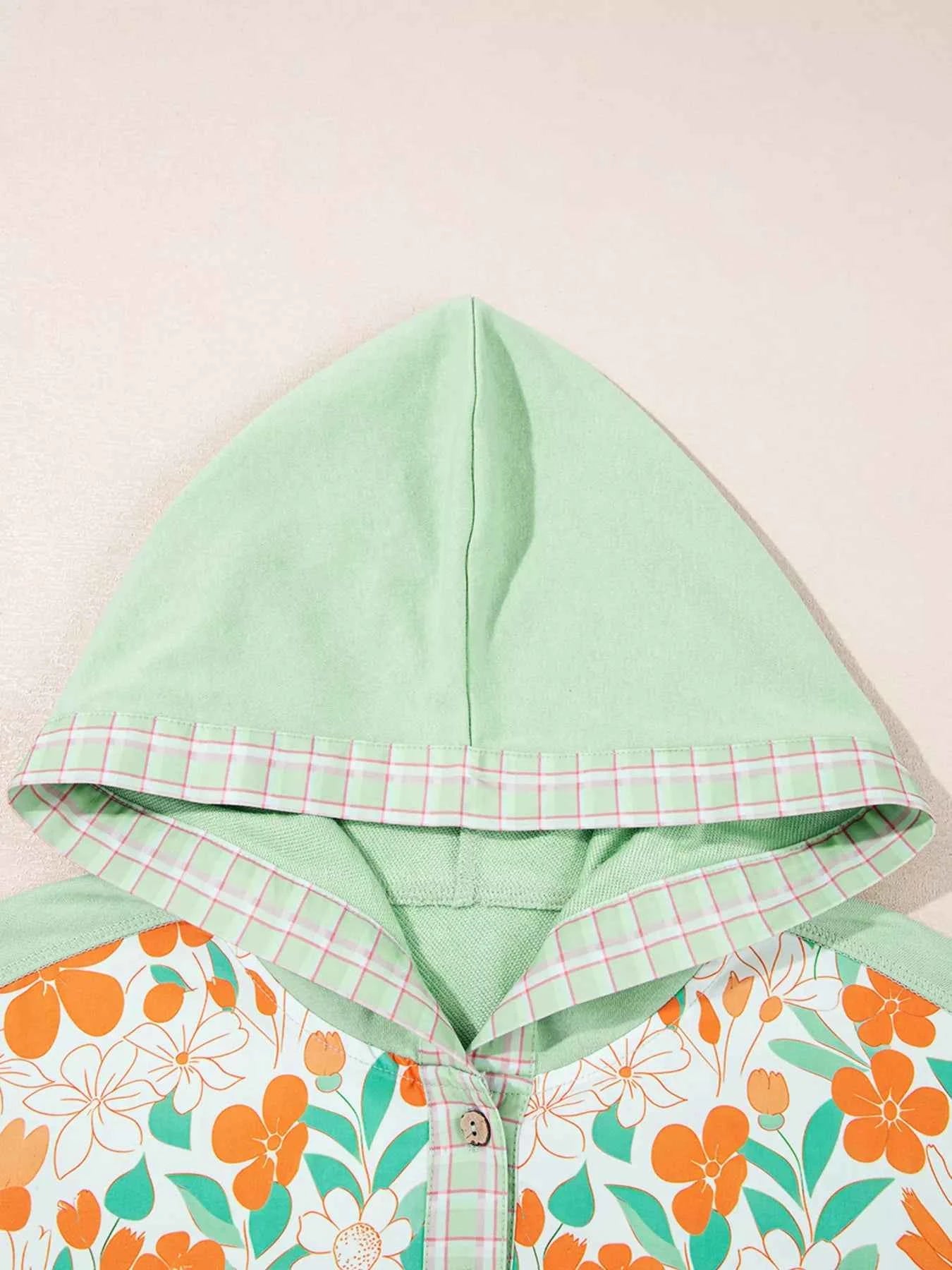 Lace Floral Patchwork Half Button Hooded Top ced9b5eccf394b02beb248336461fce3-Max-Origin