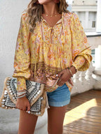 Floral Print Tie Neck Bohemian Blouse ceda1679-884f-4bde-a8e1-c5db429b8d94-Max-Origin