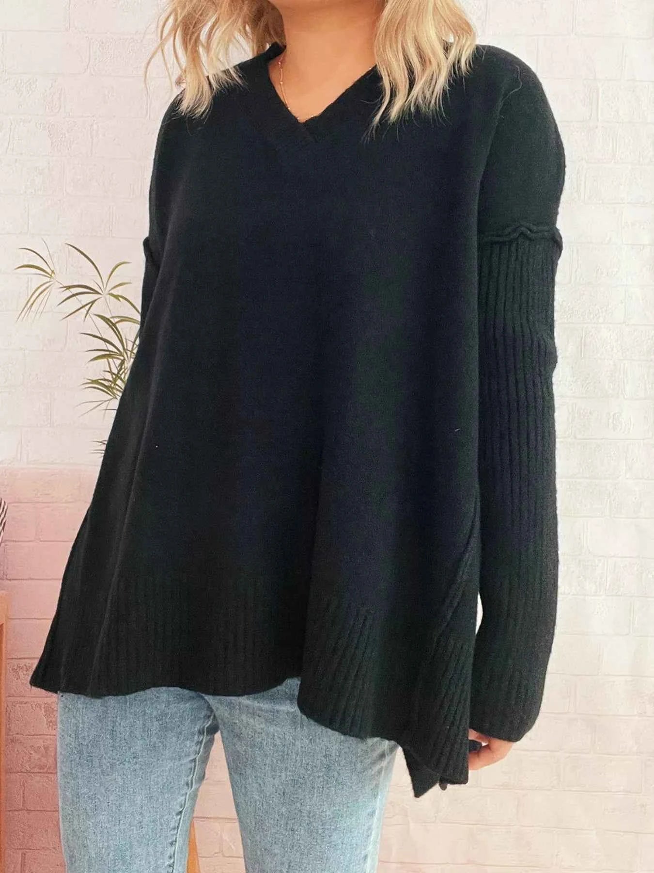 V-Neck Dropped Shoulder Sweater ceda30b302714afda7f3f9c8399f828c-Max-Origin