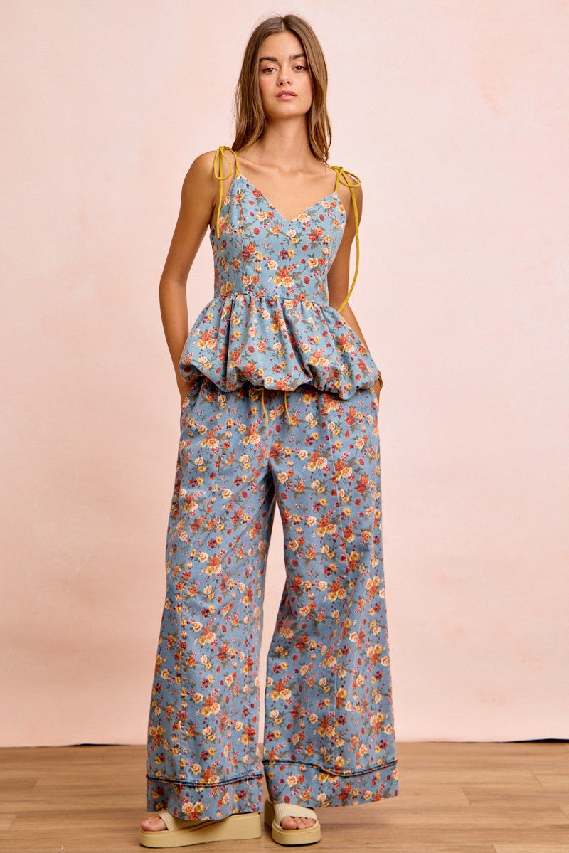 BiBi Floral Printed Drawstring Wide Pants cee1e630d0be45b09c03aec0232307f4-Max