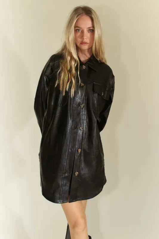 Davi & Dani Faux Leather Button Up Jacket with Chest Pockets cee2816e-5fd1-4c25-bc4b-9838d69c928b-Max