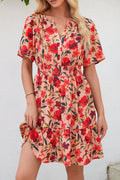 Red Floral Print Wrap V Neck Short Sleeve High Waistband Mini Dress Red 100%Polyester cee8d7d5ed1ac754