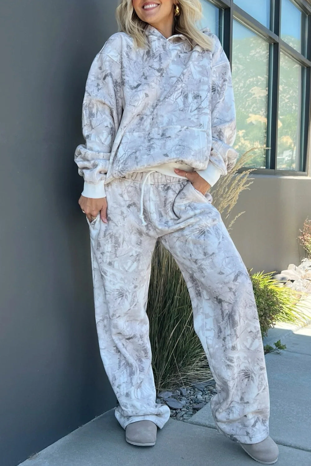 Light Grey Light Woodland Camo Classic Hoodie and Sweatpants Set Light Grey 100%Polyester cef845a79e53a8a7