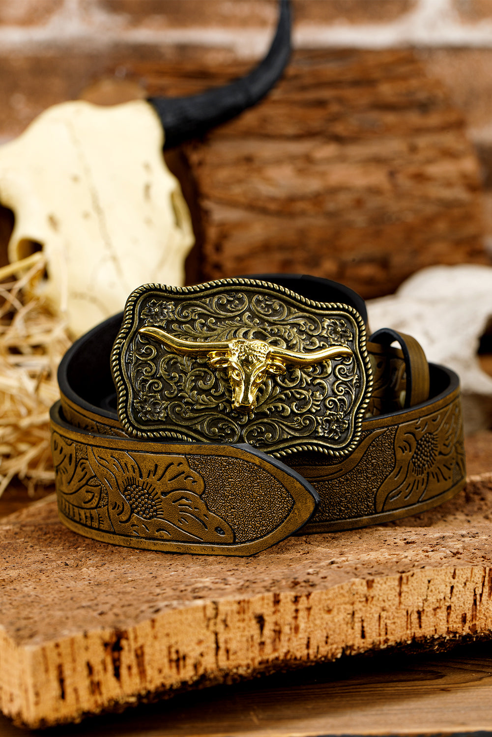 Chestnut Retro Embossed Faux Leather Buckle Belt ceff008b2cf87286