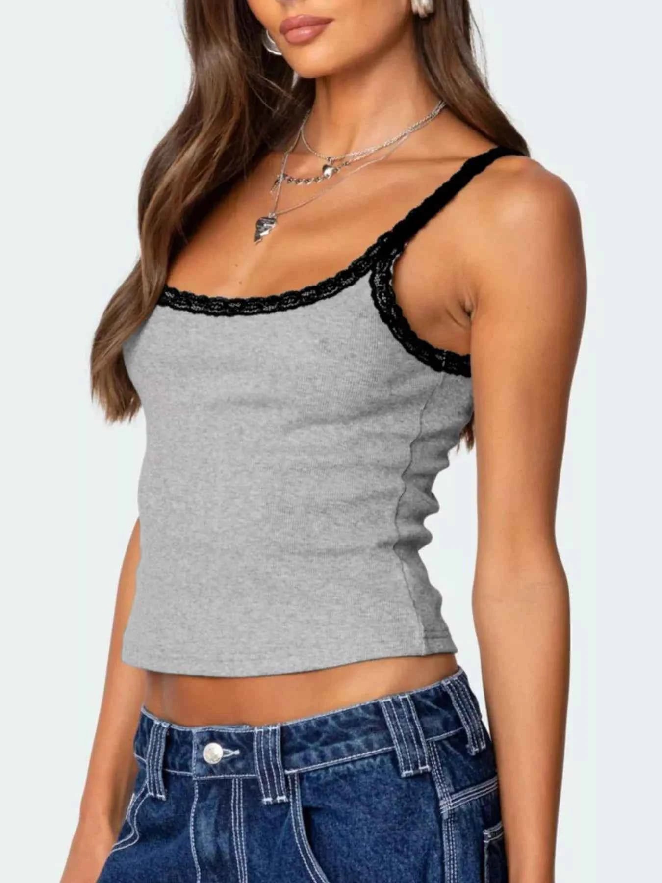 Lace Detail Contrast Trim Cami cf0788d7-aada-4181-8a00-47563fabfc07-Max-Origin