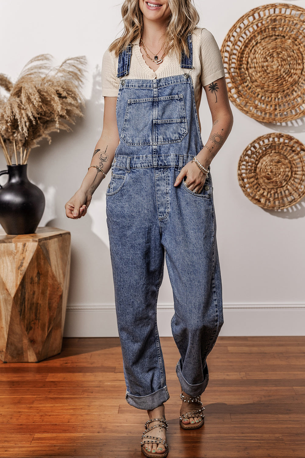 Sail Blue Straight Leg Pockets Denim Bib Overall cf0cd37fe47764ca