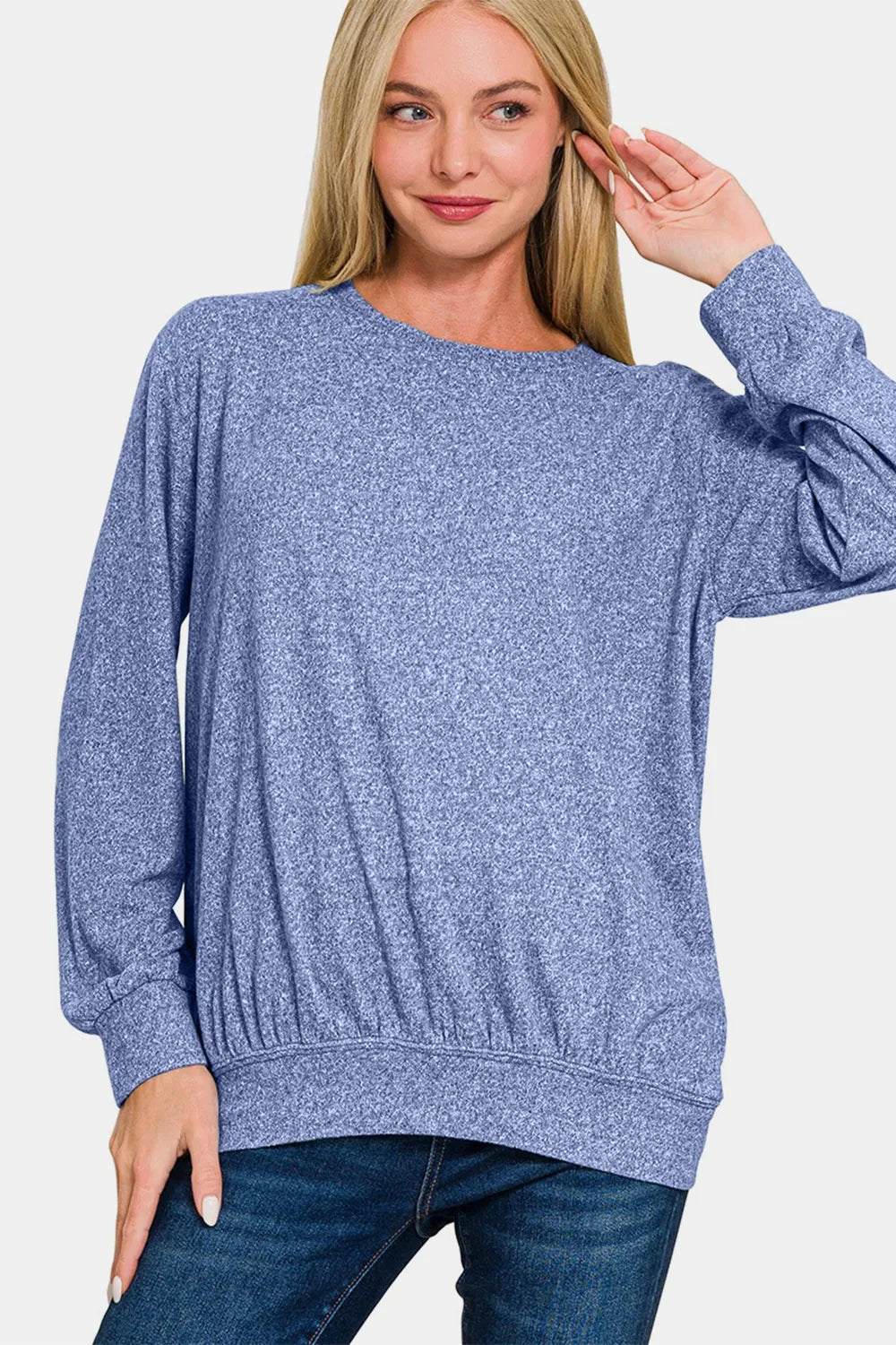 Zenana Full Size Melange Round Neck Top cf0e1e8f-9b3d-4c10-a384-1095077f5ad0-Max