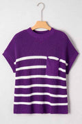 Stripe Patch Pocket Short Sleeve Knit Sweater Purple Stripe cf108206-45ea-4431-962e-ecbbb0ee8d49