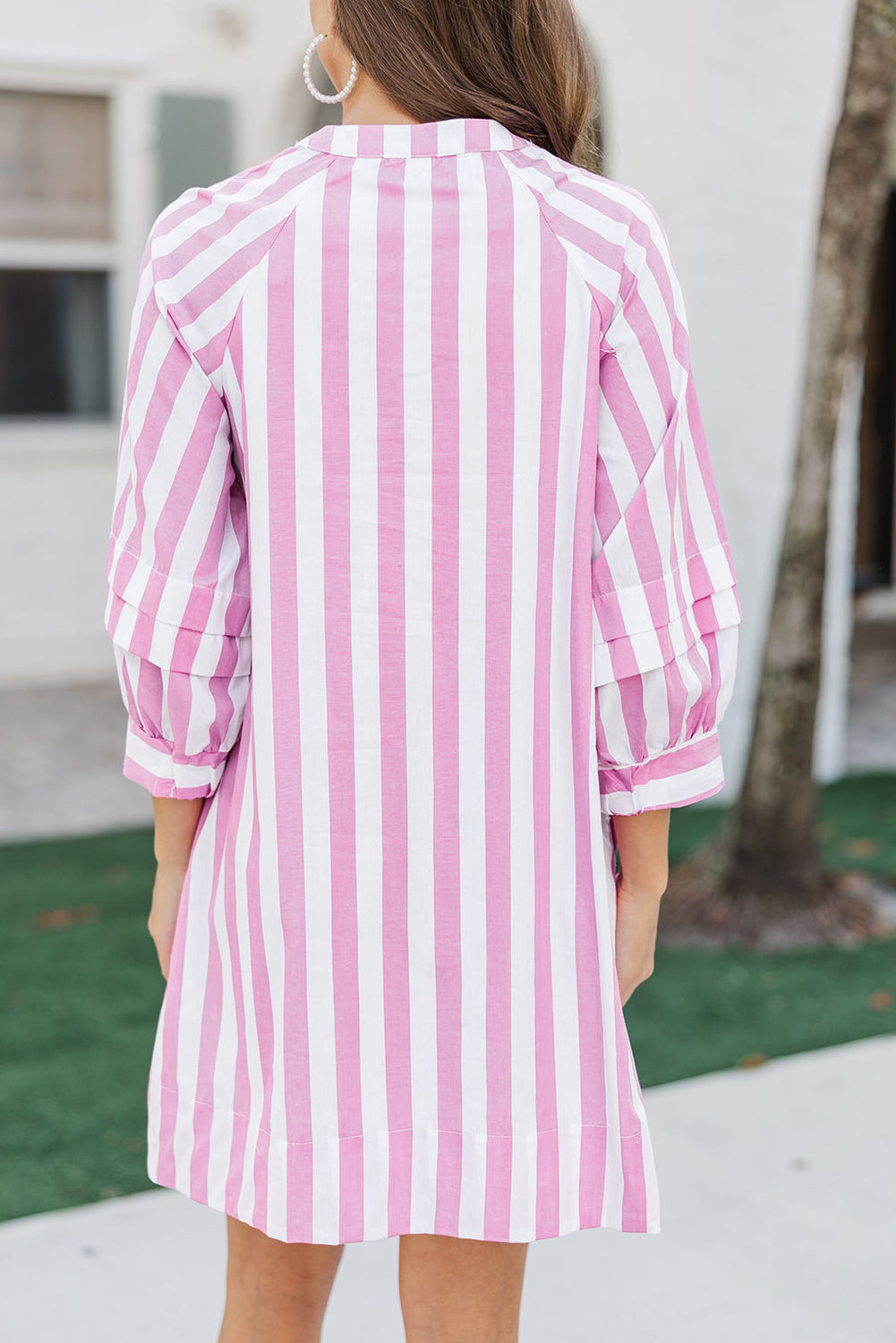 Rose Striped Long Sleeve Buttons Loose Mini Dress cf17ce0be02da805