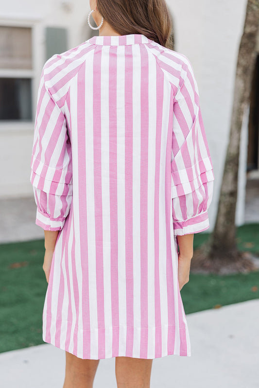 Rose Striped Long Sleeve Buttons Loose Mini Dress cf17ce0be02da805