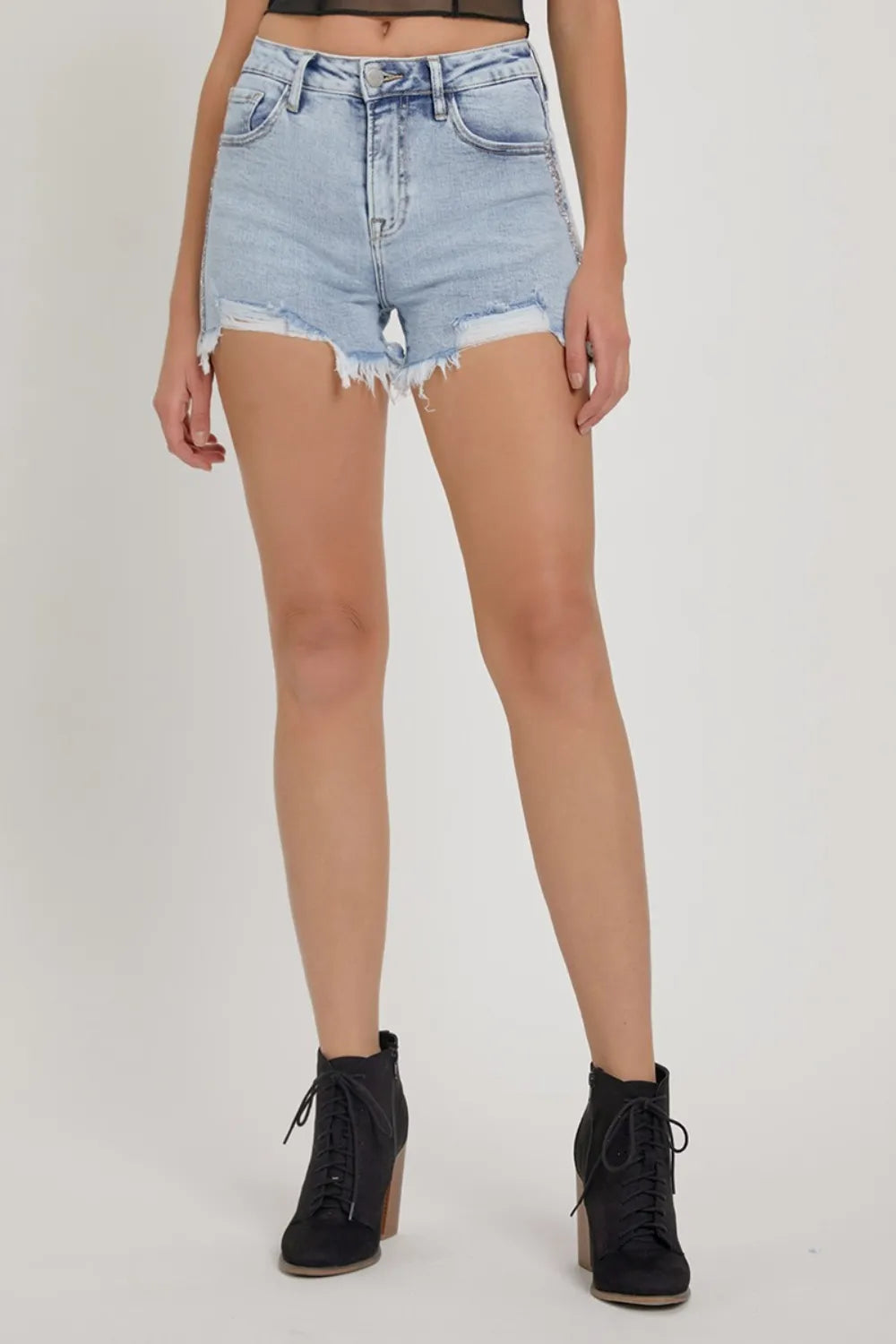 RISEN Full Size High Rise Rhinestone Strap Embellished Denim Shorts ACID LIGHT cf17fc16-558a-4eb3-989c-0860f425ac60-Max