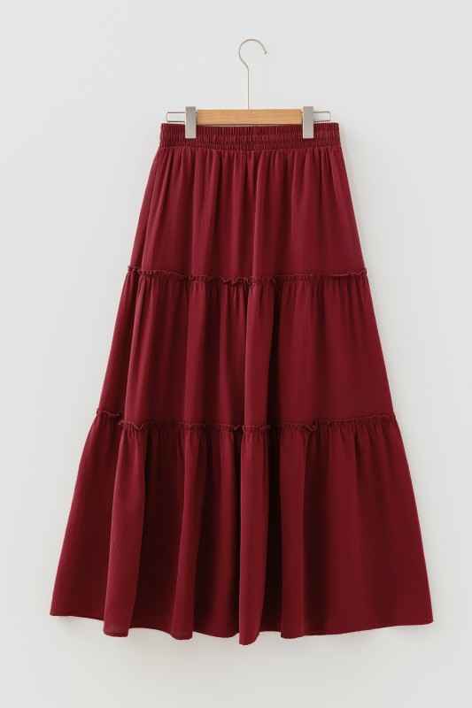 Solid Frilled Tiered Drawstring Waist Maxi Skirt cf1c53fa-3a25-49e0-81b8-31ef238562f0