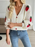 Strawberry Pattern V-Neck Button-Up Cardigan Off-white cf260c9183994543935ae949f58514b8-Max-Origin