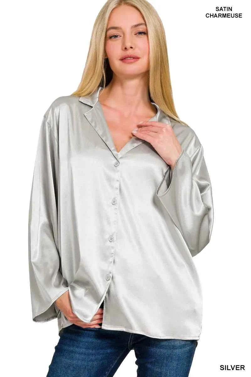 Zenana Satin Button Down Shirt SILVER cf2743c8-8e9f-4148-bc01-166a73300a2b-Max-Origin